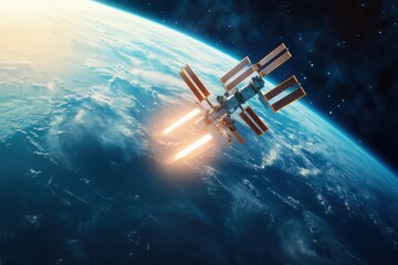 Obraz premium Photorealistic CGI of Space Station Above Earth