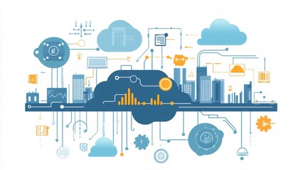 Naklejka premium Industrial IoT solutions for monitoring, troubleshooting, and predictive maintenance of machinery with real-time cloud analysis