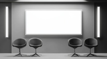 Fototapeta premium Realistic trade show booth with chairs and blank display.