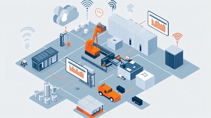 Obraz premium Industrial machine remote control systems using IoT sensors and cloud-based real-time data analysis