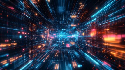 Obraz premium Sci-fi neon explosion of data rays symbolizing hyper-speed space travel