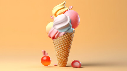 Awesome Ice cream cone, sweet dessert, studio shot on pastel background