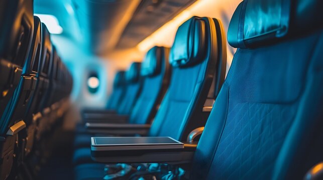 Modern economy-class airline seats with uniform design and seat-back tray tables