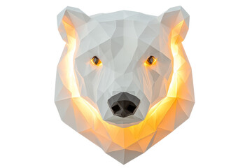 Low poly polar bear face with geometric accents glowing on clean white background.