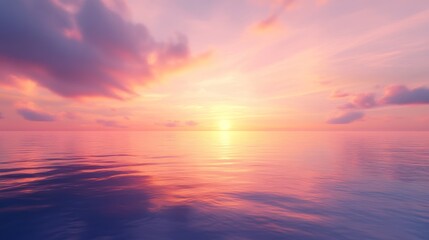 Fototapeta premium A serene sunset over calm waters, reflecting vibrant colors in the sky.