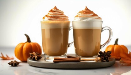 Pumpkin Spice Lattes on white background