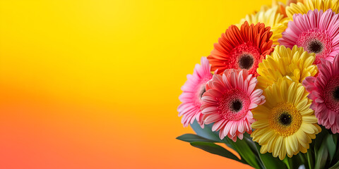 Flower bouquet greeting card design mockup with ample copy space, Empty text space, Valentine's day, Mother's day, Women's day, Anniversary concept, Banner template, Gradient background