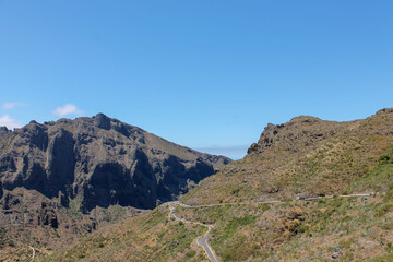 Road with cars through the Teide Natural Park, Tenerife, Canary Islands