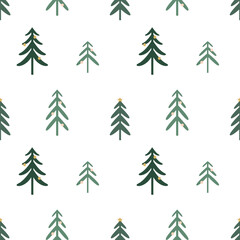 Obraz premium Seamless vector Christmas pattern with various fir trees on a white background.