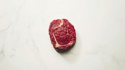 Fototapeta premium Realistic rib eye steak with vibrant marbling, centered on a white background