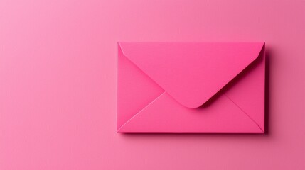 A bright pink envelope rests on a matching pink background, creating a visually striking and playful composition.