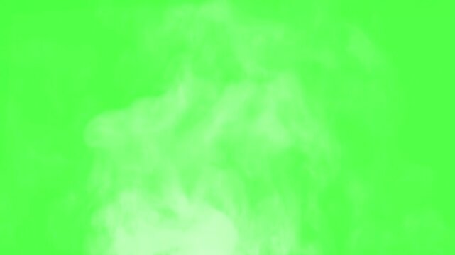 Boiling Pot Creates Hot Steam. Chroma key. White Steam rises from a large pot that is behind the scenes. Green background