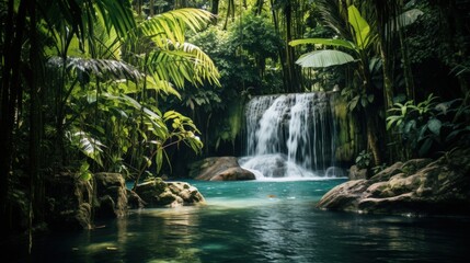 Naklejka premium Crystal-Clear Waterfall in the Heart of a Jungle