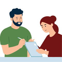 man and woman designer sketching.eps