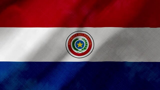 Paraguay flag waving background with real fabric texture