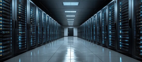 Fototapeta premium Server Room with Rows of Servers