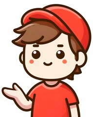 빨간모자,남자,안내,한손,소개,빨간티셔츠,삽화,그림