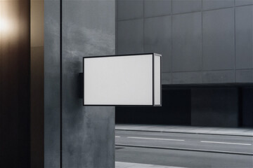 도시 길거리 배경에 직사각형 돌출 간판 목업 템플릿