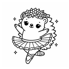 Hedgehog Ballerina with Floral Crown Coloring Page, Cute and Fun Animal Dance Art for Kids, Adorable Ballet Illustration, Perfect for Holiday Coloring Books