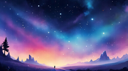 Fototapeta premium Stars and the Universe, watercolor style
