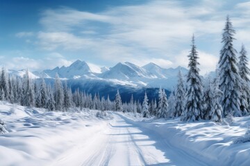 Snow landscape panoramic mountain.