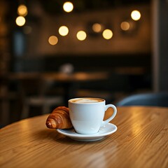 Obraz premium cup of coffee and croissant