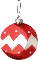 Obraz premium A decorative red Christmas ornament embellished with white chevron patterns and polka dots.