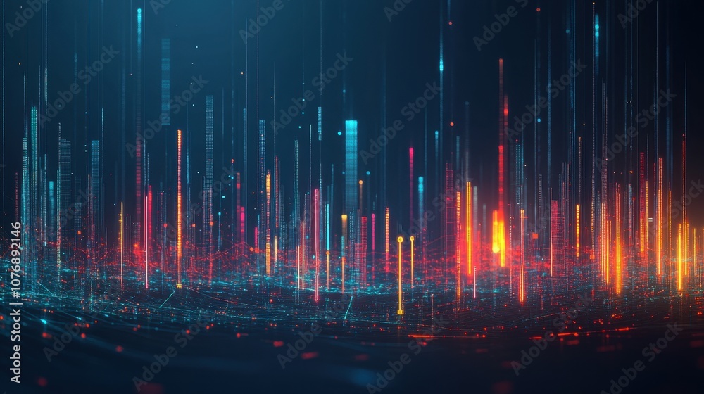 Aufkleber abstract digital visual representation of sound waves and data flow in vibrant colors, highlighting 