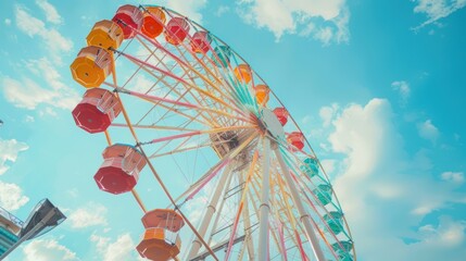Retro pastel colorful ferris wheel of the amusement park
