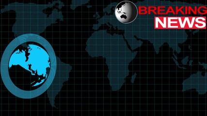 Animation of globe and breaking news over data processing on black background - Powered by Adobe