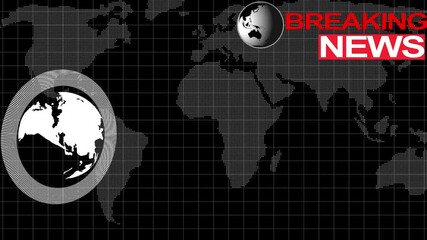 Animation of globe and breaking news over data processing on black background - Powered by Adobe