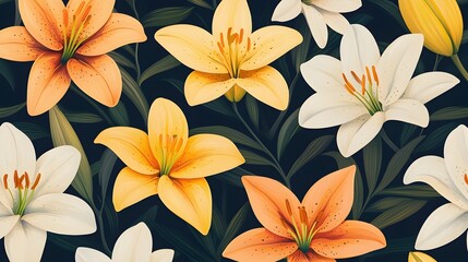 Elegant Lilies Floral Seamless Pattern in 3D