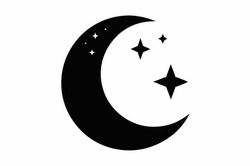 Crescent moon with stars vector icon, silhouette of moon with sparkle vector illustration	
 