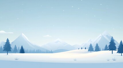 Snowy Mountain Landscape with Pine Trees. Flat Minimalist Style.