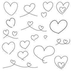 Heart doodles set, heart illustration border, love symbol collection, isolated