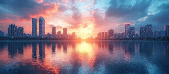 Obraz premium Cityscape Sunset Reflection