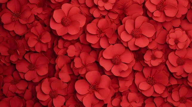 Vibrant Red Geranium Flowers Seamless Floral 3D Pattern