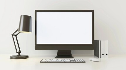 Fototapeta premium Modern Minimalist Desk Setup with Computer Monitor and Lamp