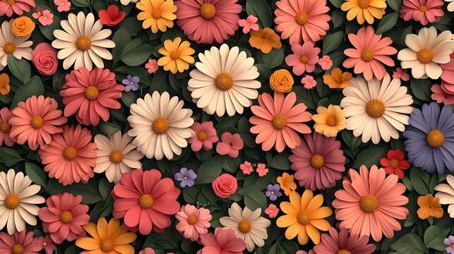 Lush Botanical Garden Flowers 3D Seamless Pattern