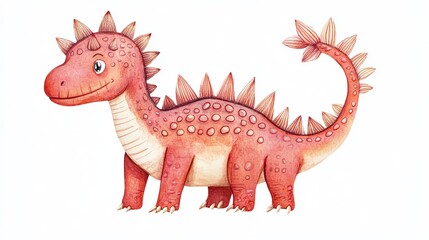 Naklejka premium Cute Red Dragon with Spiky Back - Children's Pencil Drawing Style, Vector Illustration