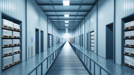 Fototapeta premium Explore the efficient layout of a modern warehouse designed for optimal storage and logistics
