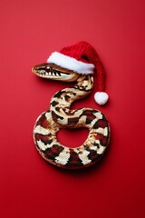 Obraz premium Festive Snake in Santa Hat Christmas Reptile Holiday Wildlife