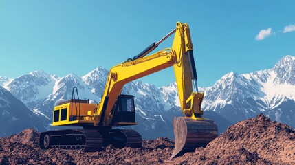 Obraz premium Excavator operates efficiently on mountain site reshaping terrain for construction projects