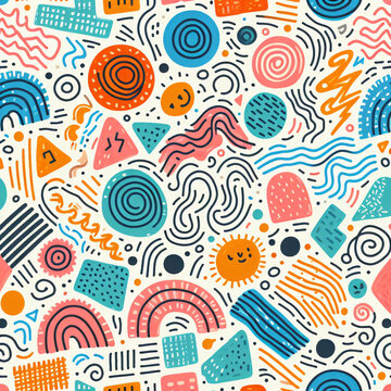seamless pattern with colourful circles and line.