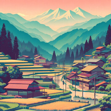 village in the mountains in autumn. digital art.