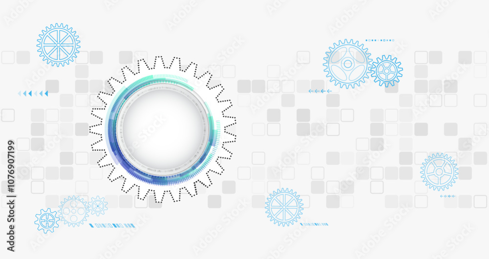 Aufkleber Cogwheel for science experiment presentation, Futuristic high tech concept. Business and industry internet banner. The mechanism consisting of gears on a gray background for the presentation