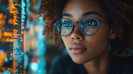 Woman in Glasses Looking at Code