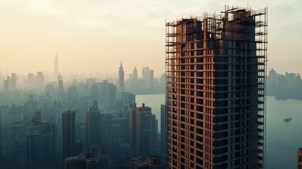 Obraz premium Urban development exploring the rise of skyscrapers in modern cityscapes