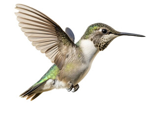 Fototapeta premium A hummingbird is flying in the air with its wings spread wide