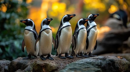 Fototapeta premium A family of penguins stands together, symbolizing unity and the importance of family in the animal kingdom